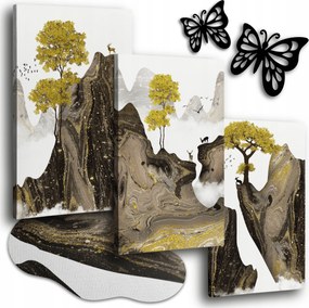 Vászonkép Tájkép Hegyek 120x50 cm Hálószoba Képek Arany Triptichon