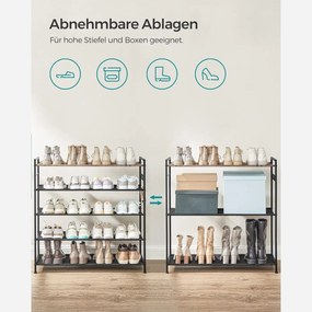 Cipőtartó 5 szintes, fém cipőtartó 20-25 pár cipőhöz, 29x89x92,5 cm, barna-fekete