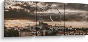 Kép - felhős Prága (órával) (90x30 cm)