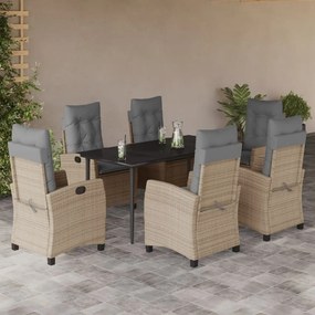 7 részes vegyes bézs polyrattan kerti étkezőgarnitúra párnákkal