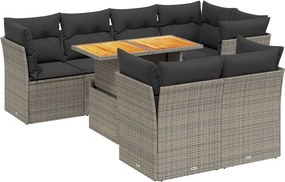 vidaXL 8 részes szürke polyrattan kerti ülőgarnitúra párnákkal