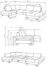 AVESTA kihúzható, U-alakú kárpitozott sarokülőgarnitúra tárolóval, szürke