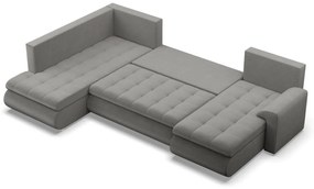 Tokio U sarokkanapé, 3 ágyneműtartóval, bársony, baloldali, világosszürke