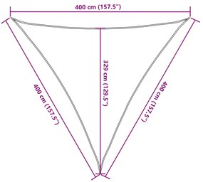 világosszürke háromszög alakú HDPE napvitorla 160 g/m² 4x4x4 m