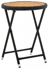 fekete polyrattan és tömör akácfa teázóasztal 60 cm