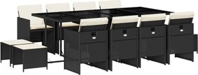 vidaXL 13 részes fekete polyrattan kerti ülőgarnitúra párnákkal
