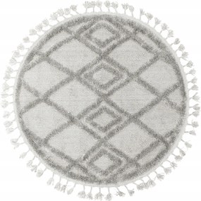 Kerek Szőnyeg Világos Szürke Rombusz 3D Boho Stílus Nappaliba Berber átm. 133 cm