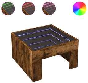 Füstös tölgy végtelen hatású LED-es dohányzóasztal 50x50x30 cm
