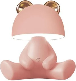 Mesebeli lámpa rózsaszín maci ül világító fejjel a gyerekágy mellett