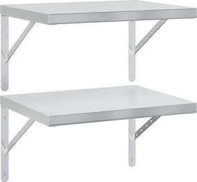 vidaXL 2 db ezüstszínű rozsdamentes acél fali polc 50 x 40 cm
