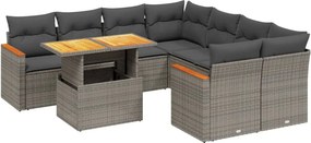 vidaXL 9 részes szürke polyrattan kerti ülőgarnitúra párnákkal