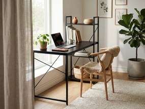 Íróasztal polccal LOFTY 120x60 cm, fekete