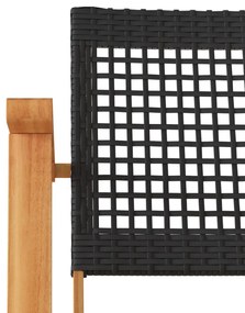 2 db fekete polyrattan és akácfa kerti szék