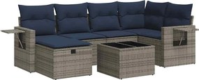 vidaXL 7 részes szürke polyrattan kerti ülőgarnitúra párnákkal