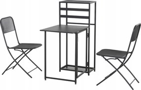 Erkélygarnitúra, 2 személyes, asztal, 2 szék, alumínium, összecsukható, teherbírás 110 kg