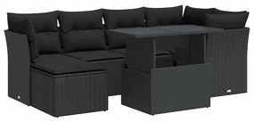 7 részes fekete polyrattan kerti ülőgarnitúra párnával