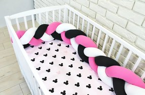 Baby Nellys Mantinel kötött zsinórral ágynemű Mickey - fekete, fehér, rózsaszín, B19 120x90