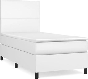 vidaXL fehér műbőr rugós ágy matraccal 90 x 200 cm