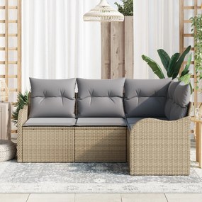4 darabos Kerti Kanapé Szett Párnákkal Bézs Poli Rattan