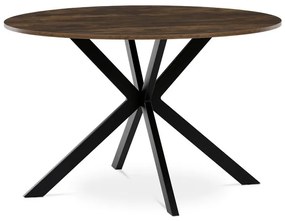 Kerek Étkezőasztal 120×120×75,5 cm, MDF Old Wood + Fekete Fém Láb