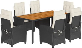 vidaXL 7 részes fekete polyrattan kerti étkezőgarnitúra párnával