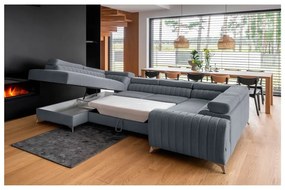 Kék kinyitható-tárolóhelyes sarokkanapé (bal oldali-U alakú) Louis – ELTAP