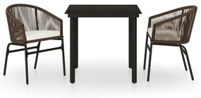 vidaXL 3 részes barna kerti étkezőgarnitúra