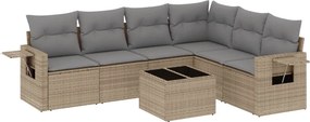 vidaXL 7 részes bézs polyrattan kerti ülőgarnitúra párnákkal