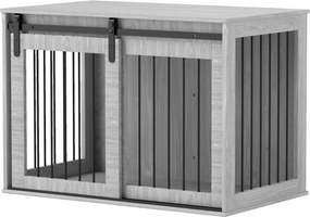 PawHut Kutya Ketrec Otthonra, Zárható Kutya Ház Bejárattal, Kutya Ketrec Tolóajtóval, Nagy Kutya Háza 30 kg-ig, Szürke, 98 x 58 x 61 cm | Aosom