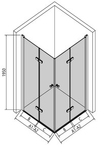 Erga Berlin Dupla, zuhanykabin dupla összecsukható ajtókkal 75 (ajtó) x 110 (ajtó) x 195 cm, 6mm átlátszó üveg, fekete profil, ERG-V02-BERLIN-D075D11…