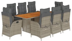 9 részes szürke polyrattan kerti étkezőgarnitúra párnával