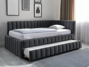 COMFINO VELVET kárpitozott ágy kihúzható vendégággyal, 120 x 200 cm, sötétszürke