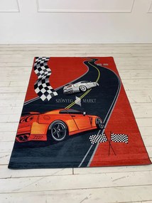 Piros autós mintás gyerekszőnyeg 70x140 cm