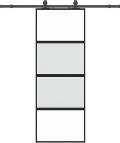 vidaXL fekete edzett üveg tolóajtó fémszerelék szettel 76x205 cm