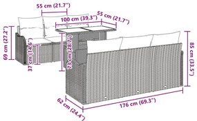 7 darabos kerti kanapé szett párnákkal fekete poli rattannal, 2 személyes kerti kanapé párnákkal fekete poli rattannal