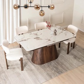 Stół LIZBONA Ceramiczny Rozkładany 160-200 cm Biały Marmur/Orzech