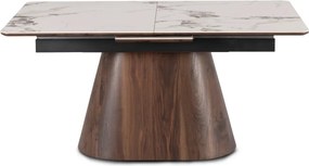 Stół LIZBONA Ceramiczny Rozkładany 160-200 cm Biały Marmur/Orzech