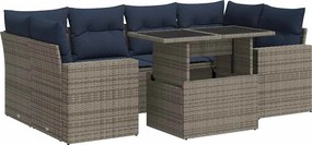 vidaXL 7 részes szürke polyrattan akácfa kerti ülőgarnitúra párnákkal