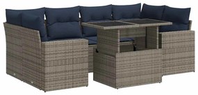 vidaXL 7 részes szürke polyrattan akácfa kerti ülőgarnitúra párnákkal
