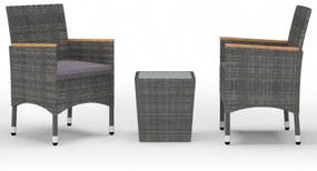 3 részes szürke polyrattan és edzett üveg bisztrószett