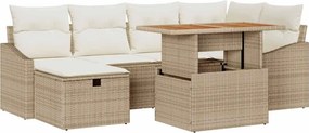 vidaXL Kerti Kanapé Szett 7 pcs Bézs polirattan