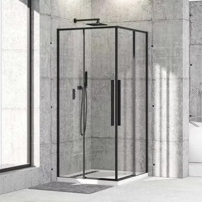 Diplon 90x90 cm fekete szögletes két tolóajtós zuhanykabin, 6 mm edzett víztiszta üveggel, 195 cm magas