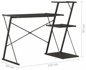 fekete íróasztal polccal 116 x 50 x 93 cm