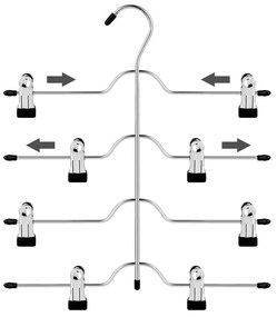 Helytakarékos 4 szintes fém nadrágakasztó készlet, 32 cm, ezüst és fekete