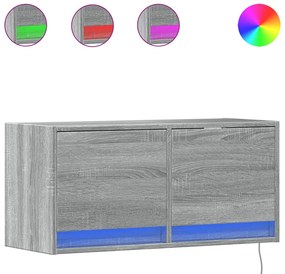 szürke sonoma színű fali TV-szekrény LED-del 80x31x35 cm