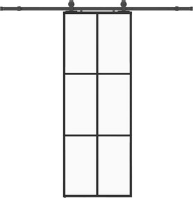 vidaXL fekete ESG üveg tolóajtó fémszerelvény-szettel 76x205 cm