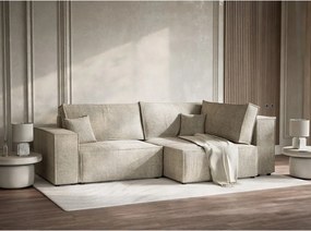 Bézs zsenília kinyitható-tárolóhelyes sarokkanapé (jobb oldali-L alakú) Tonga – Maison de Rêve