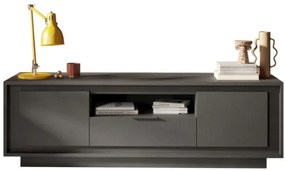 SKY 2.0 TV-szekrény 2 ajtóval és 1 fiókkal, fehér matt lakkozott vázzal, sötét láva laminált előlapokkal