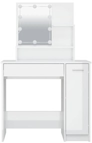 magasfényű fehér fésülködőasztal LED-del 86,5 x 35 x 136 cm