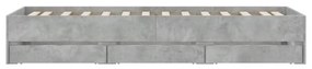 betonszürke szerelt fa ágykeret fiókokkal 100 x 200 cm